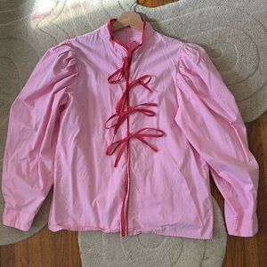 peplum puffy tie up blouse